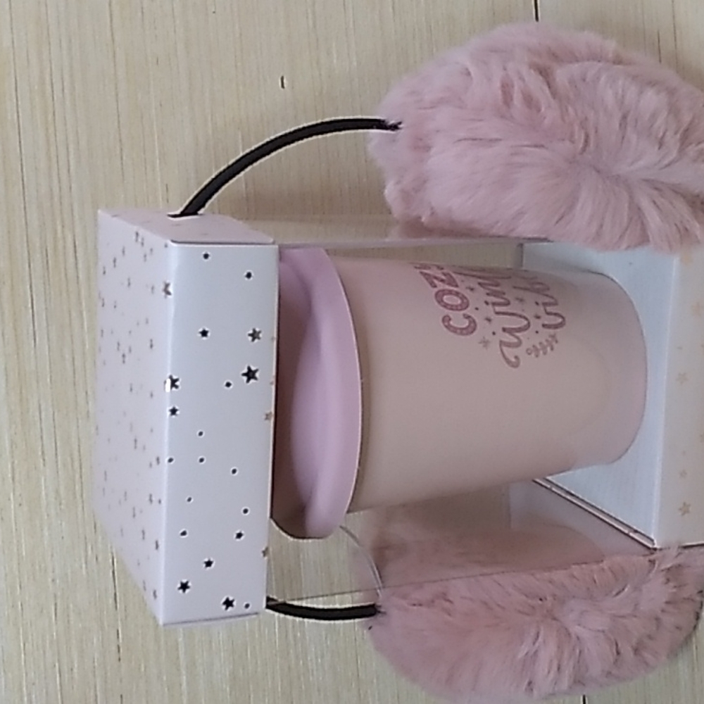 Saks 5th Ave 2 piece Ceramic Mug & Faux Fur Earmuffs Set in Pink